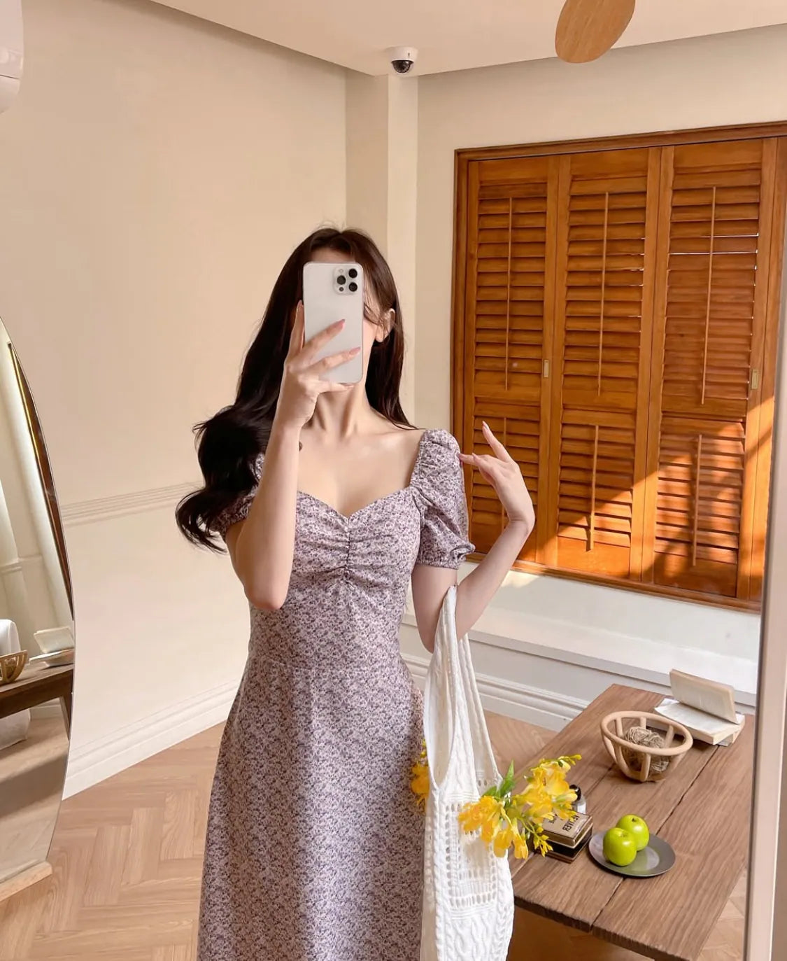 * Lavender Floral Puff Dress