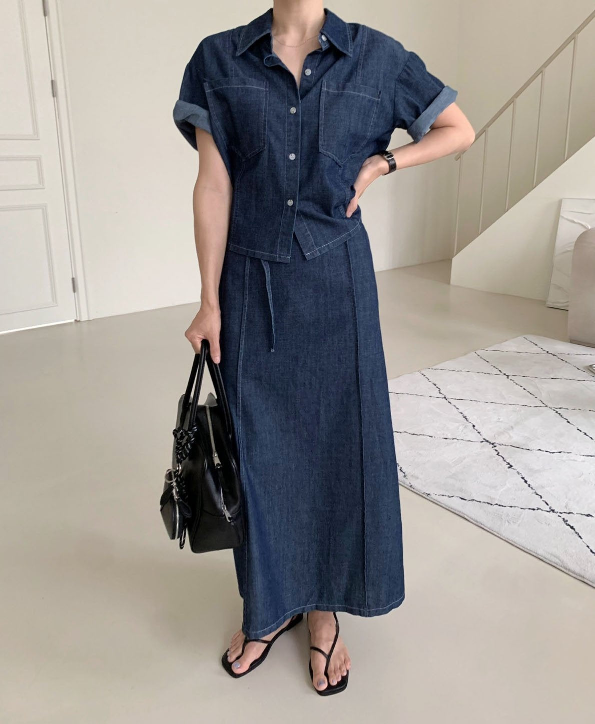* Denim Shirt & Skirt Set