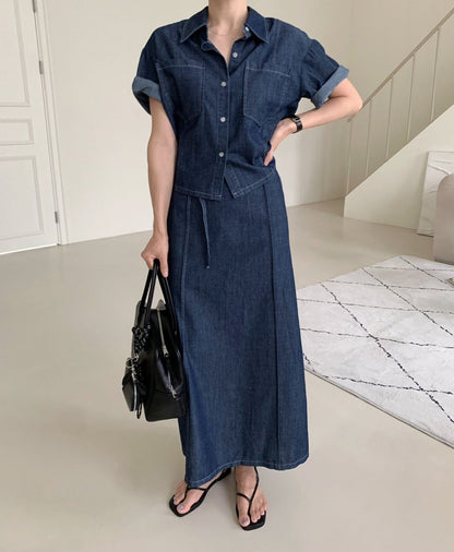 * Denim Shirt & Skirt Set