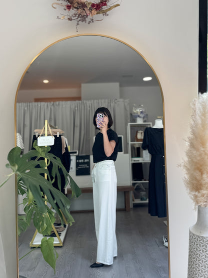 Linen Wide White Pants - AdoreMeU