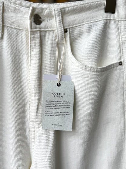 Linen Wide White Pants - AdoreMeU