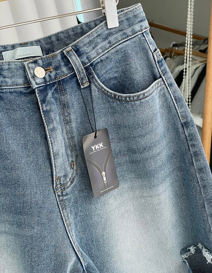 * Damaged Denim Bermuda Shorts