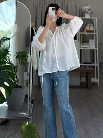 Tie-Neck Balloon Sleeve Blouse(~9/8)