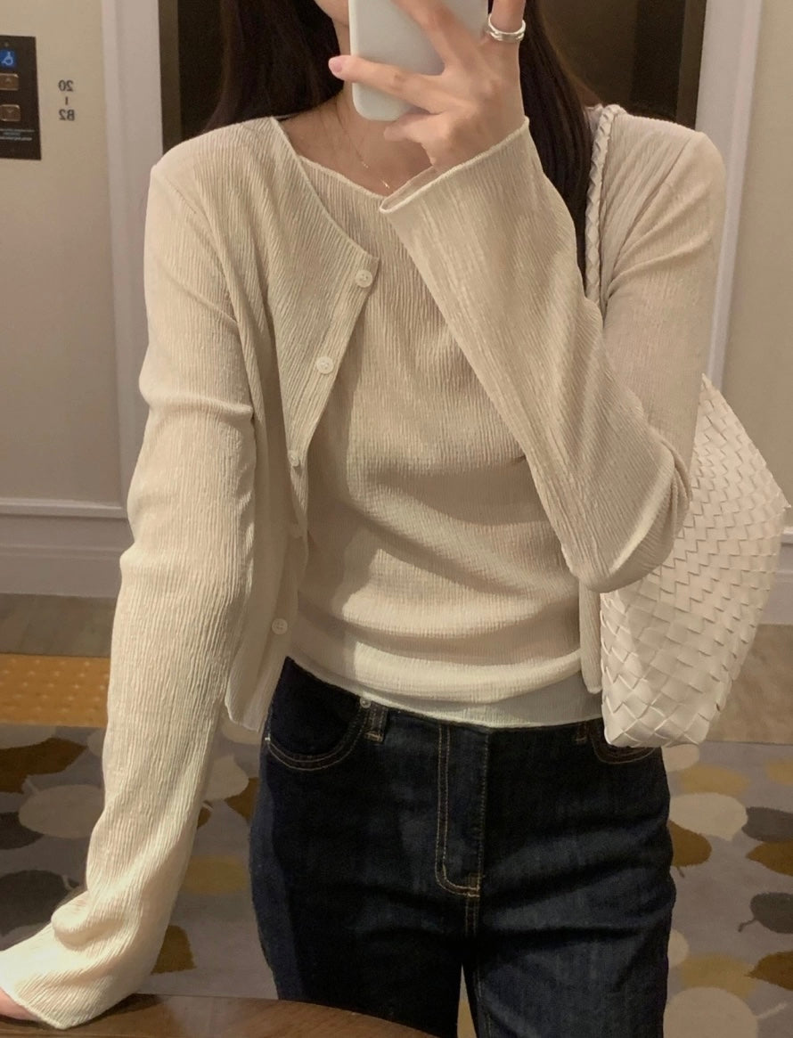 *Pleated Tank & Cardigan Set