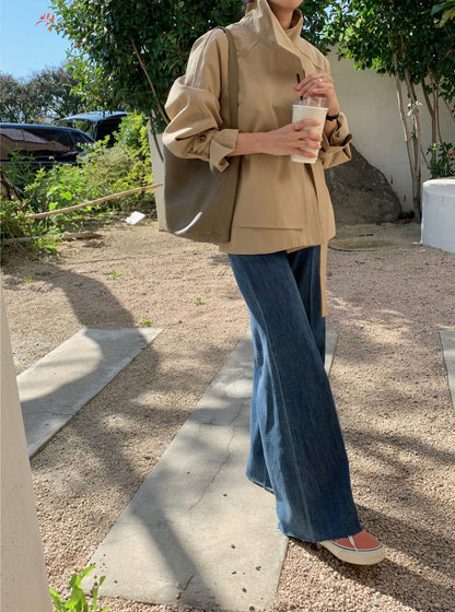 High-Neck Short Trench Jacket