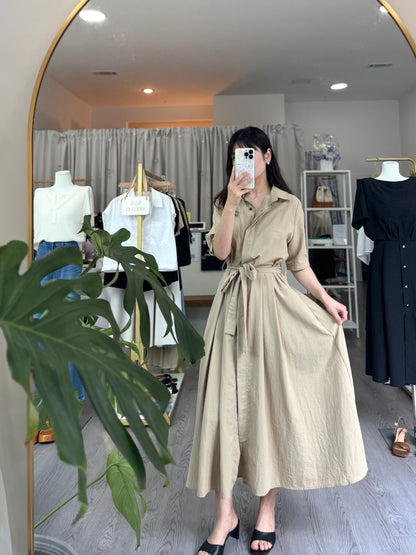 Collared Belted Balloon Dress - AdoreMeU