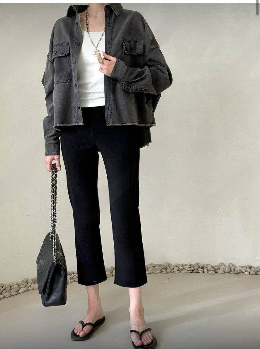 Cropped Oversized Denim Shirt