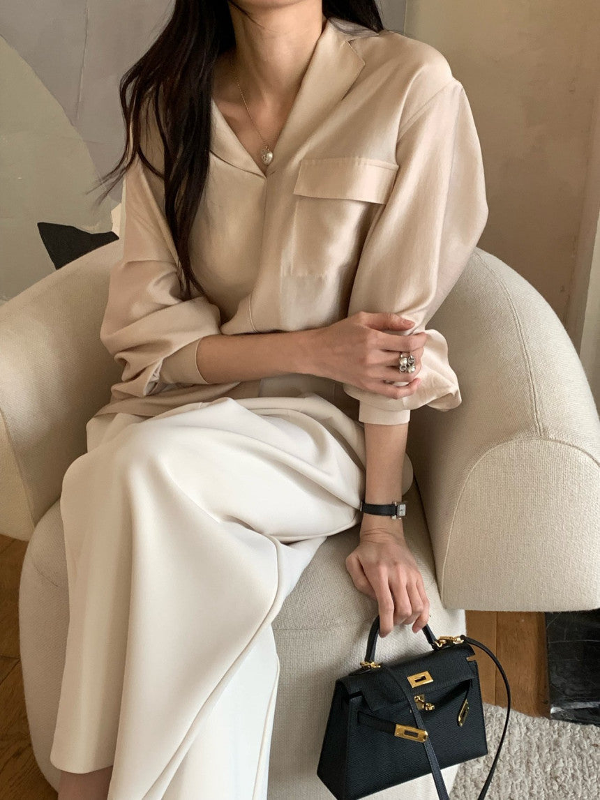 *실키 포켓 블라우스