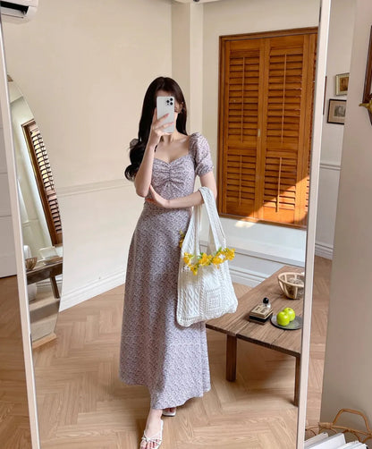 * Lavender Floral Puff Dress