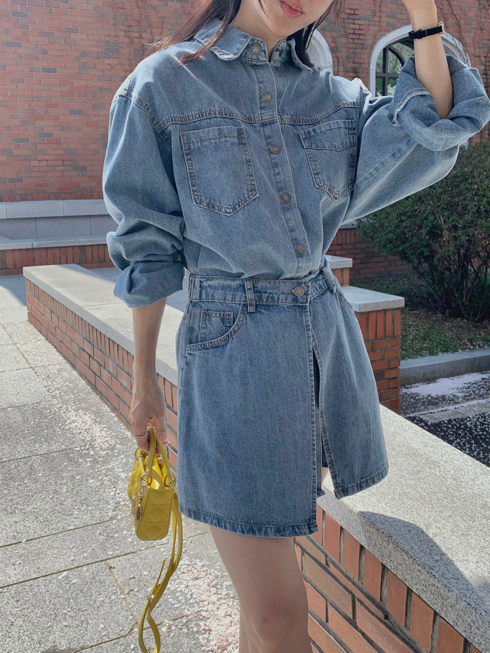 *Denim Shirt Dress & Wrap Skirt Set