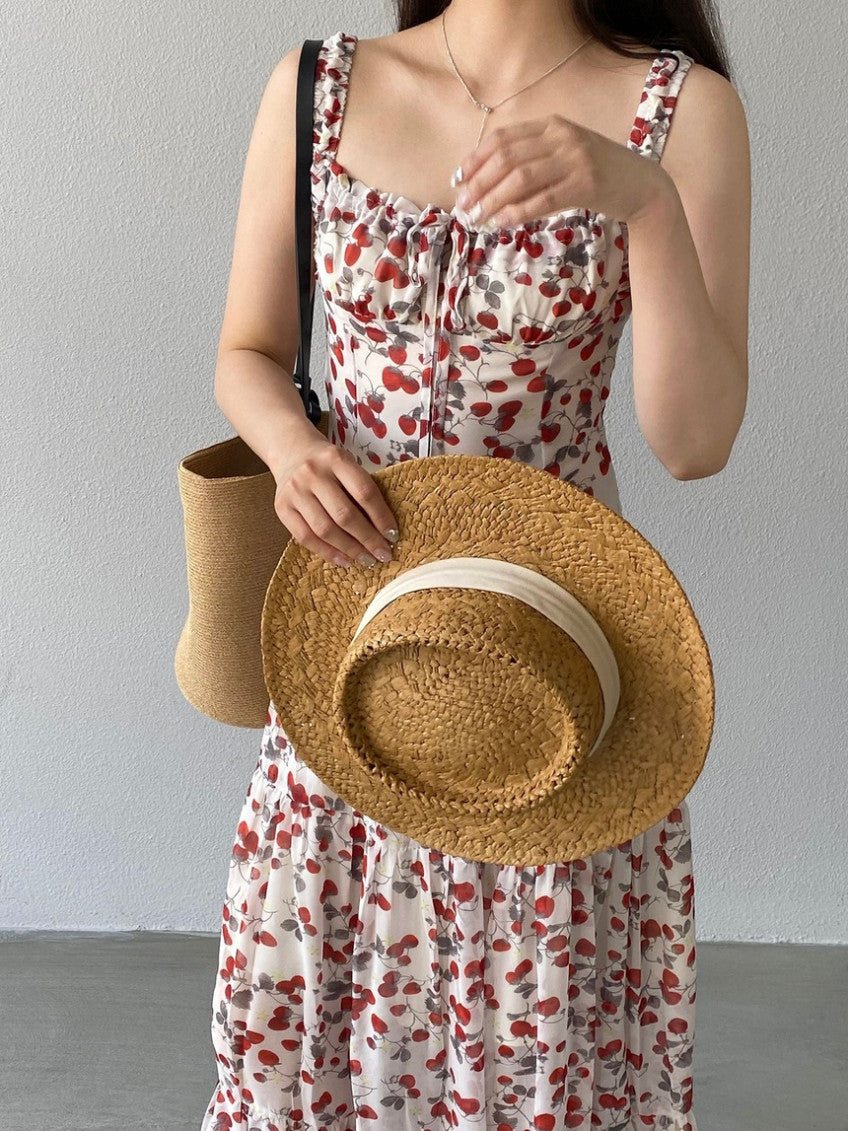 * Floral Tie-Strap Maxi Dress