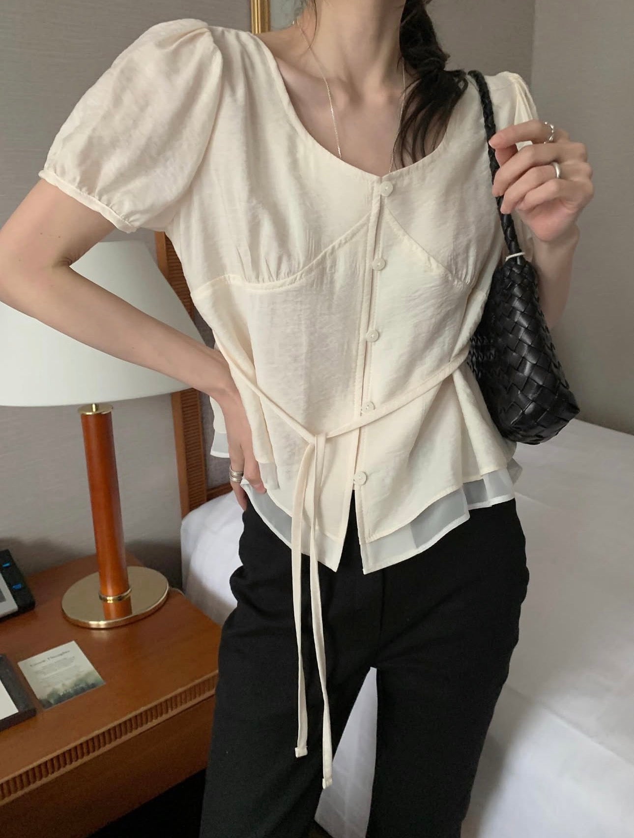 * Half Sleeve Shirring Blouse