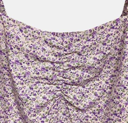 * Lavender Floral Puff Dress