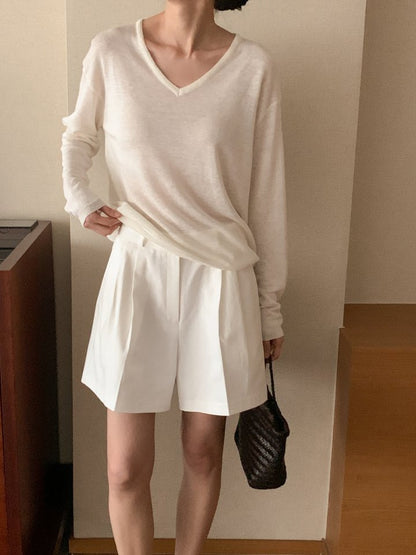 * Pintuck Cotton Shorts