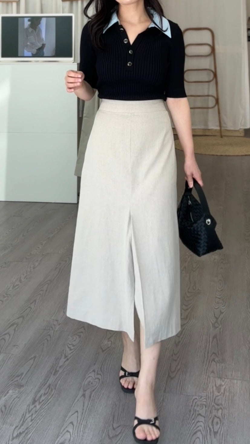 Front Slit Linen Skirt