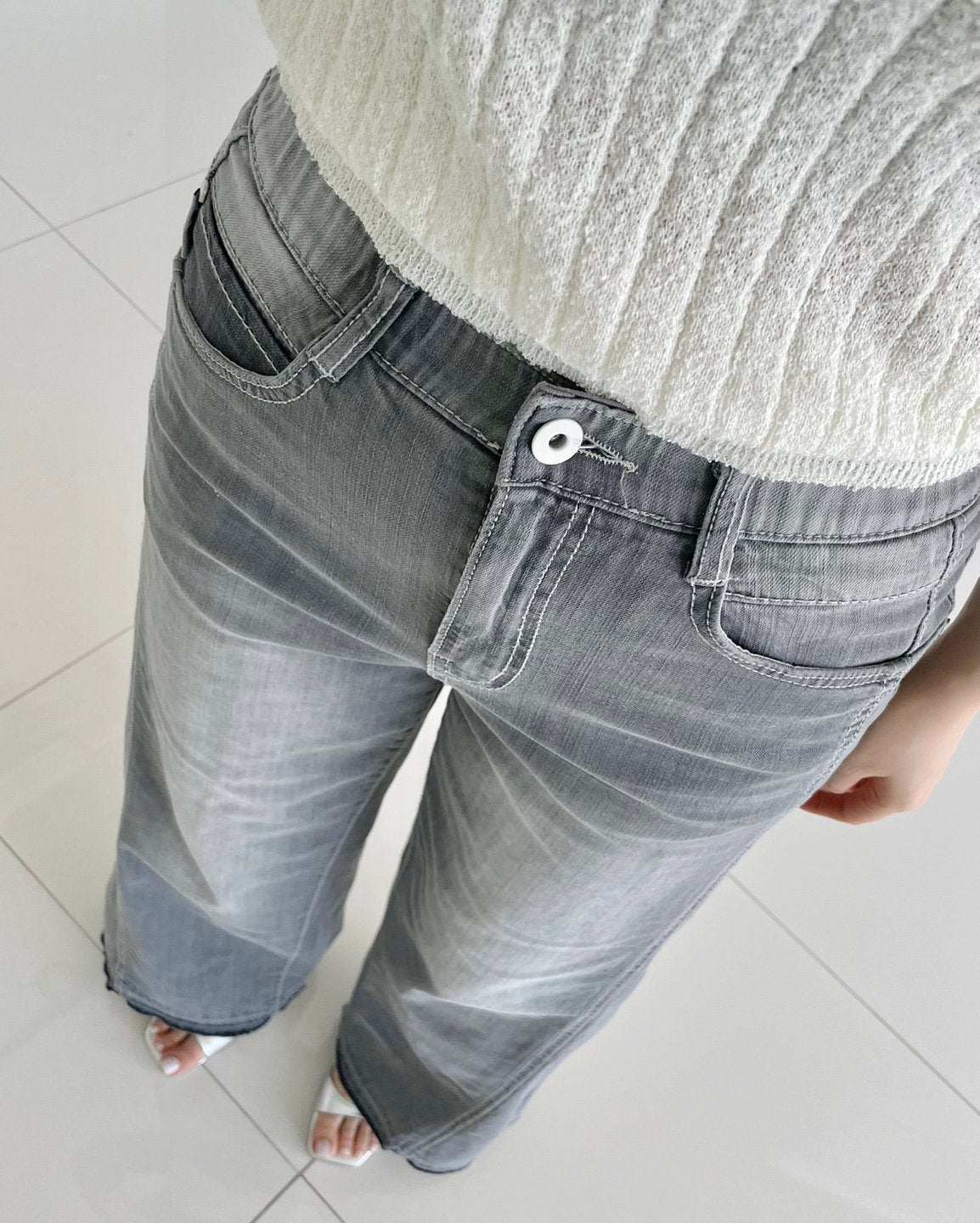 Banding Wide Denim (Gray)
