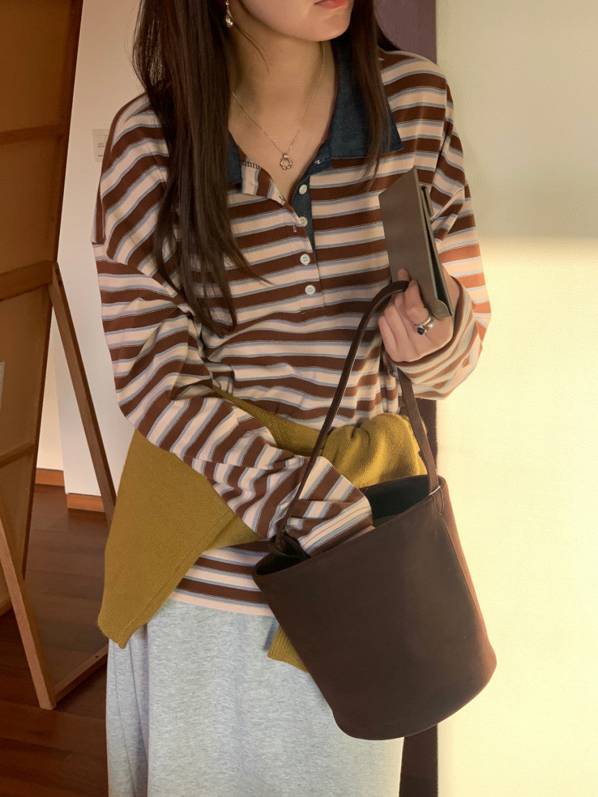 * Stripe Loose Fit Collar T-shirt