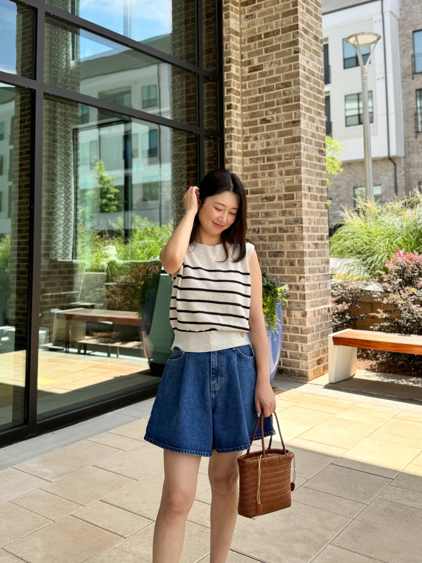 Pintuck Denim Skirt Shorts