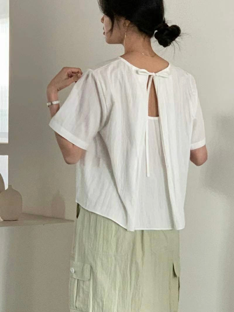 *    Back Ribbon Soft Blouse