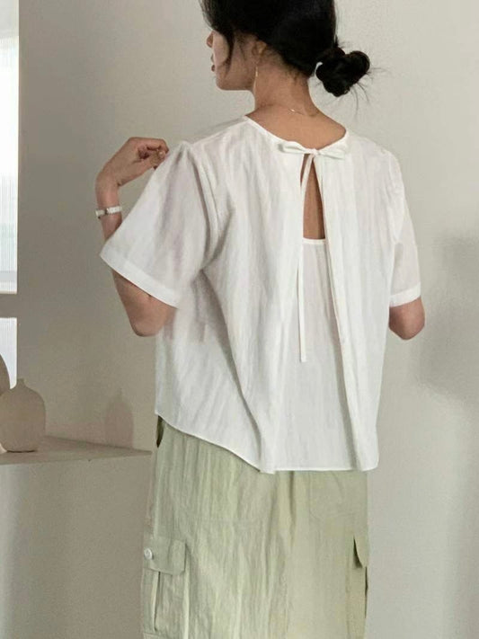 *    Back Ribbon Soft Blouse