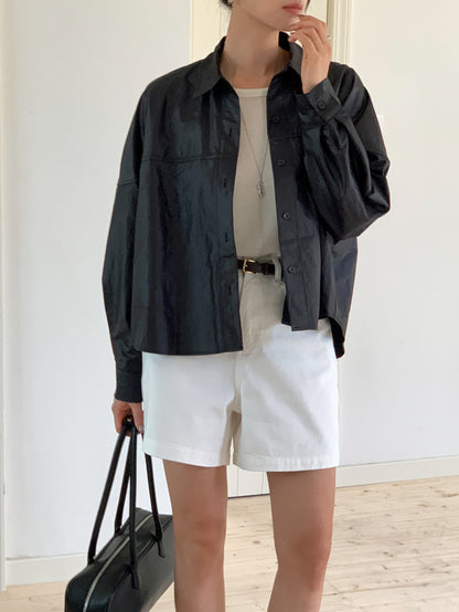 Matte Leather-Look Shirt Jacket