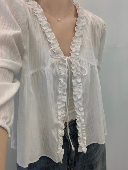 *Lovely Ruffle Cardigan Blouse