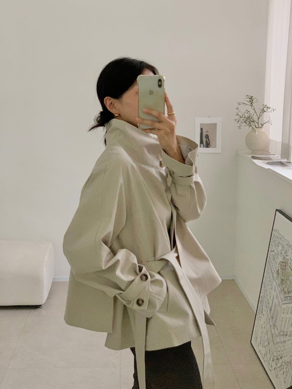 High-Neck Short Trench Jacket