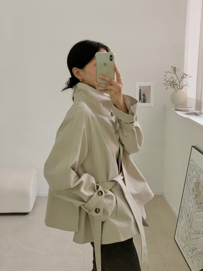 High-Neck Short Trench Jacket