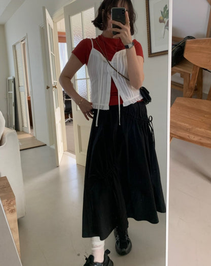 * Shirring Detail Flare Skirt