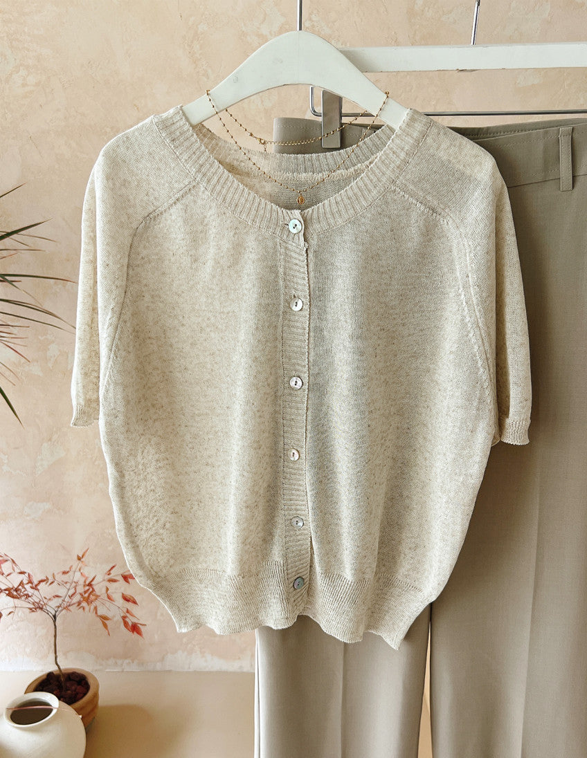 * Linen Raglan Knit Cardigan