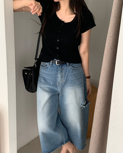 * Damaged Denim Bermuda Shorts