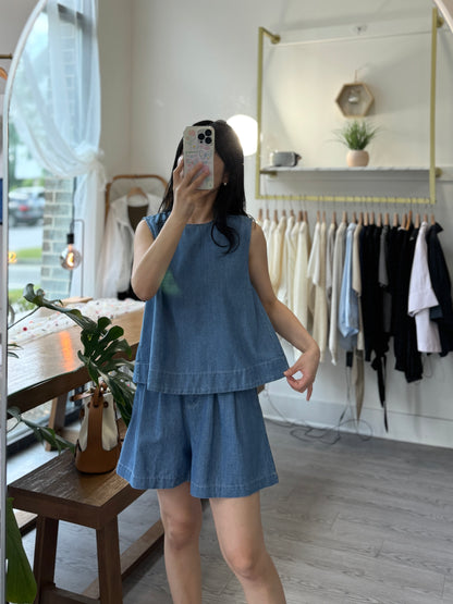 A-Line Tank & Soft Denim Shorts Set - AdoreMeU
