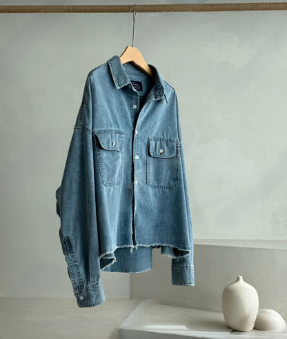Cropped Oversized Denim Shirt