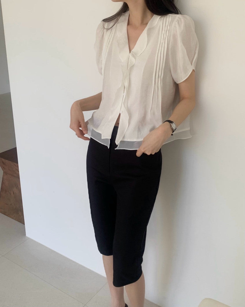 * Mori Pintuck Frill Blouse