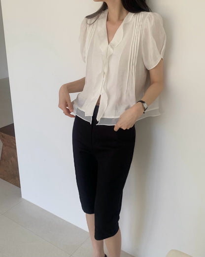 * Mori Pintuck Frill Blouse