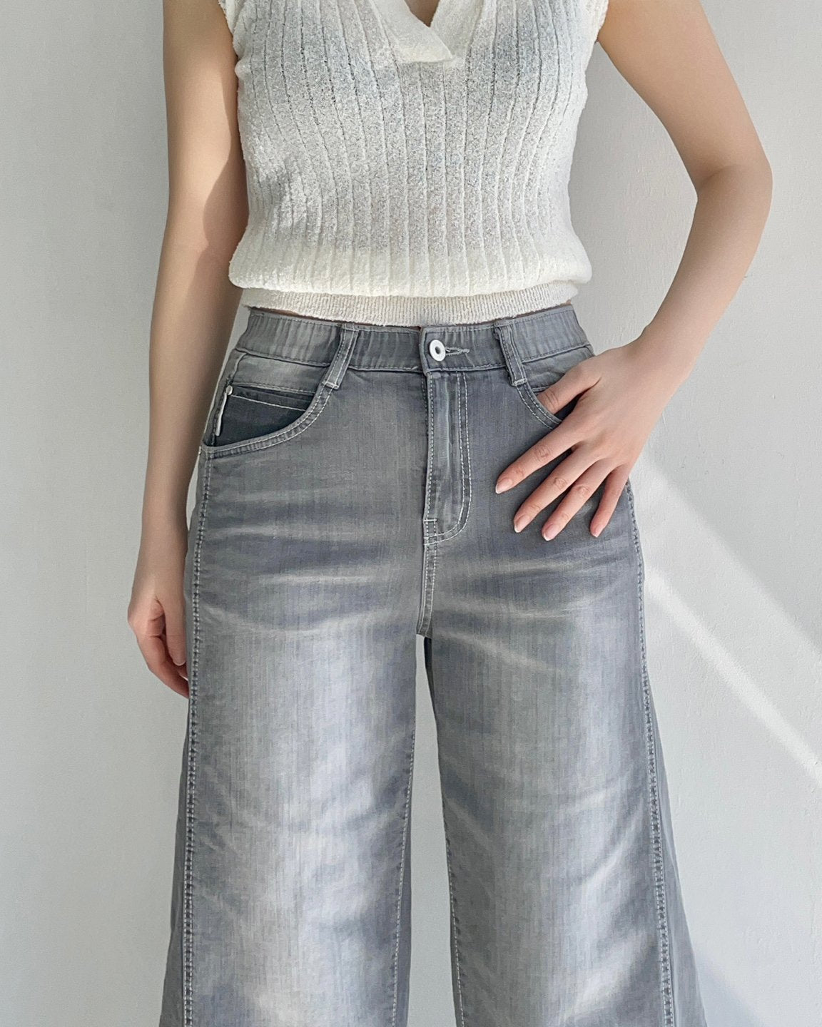 Banding Wide Denim (Gray)