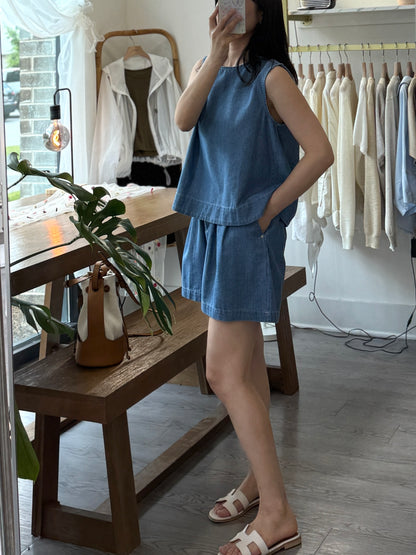 A-Line Tank & Soft Denim Shorts Set - AdoreMeU
