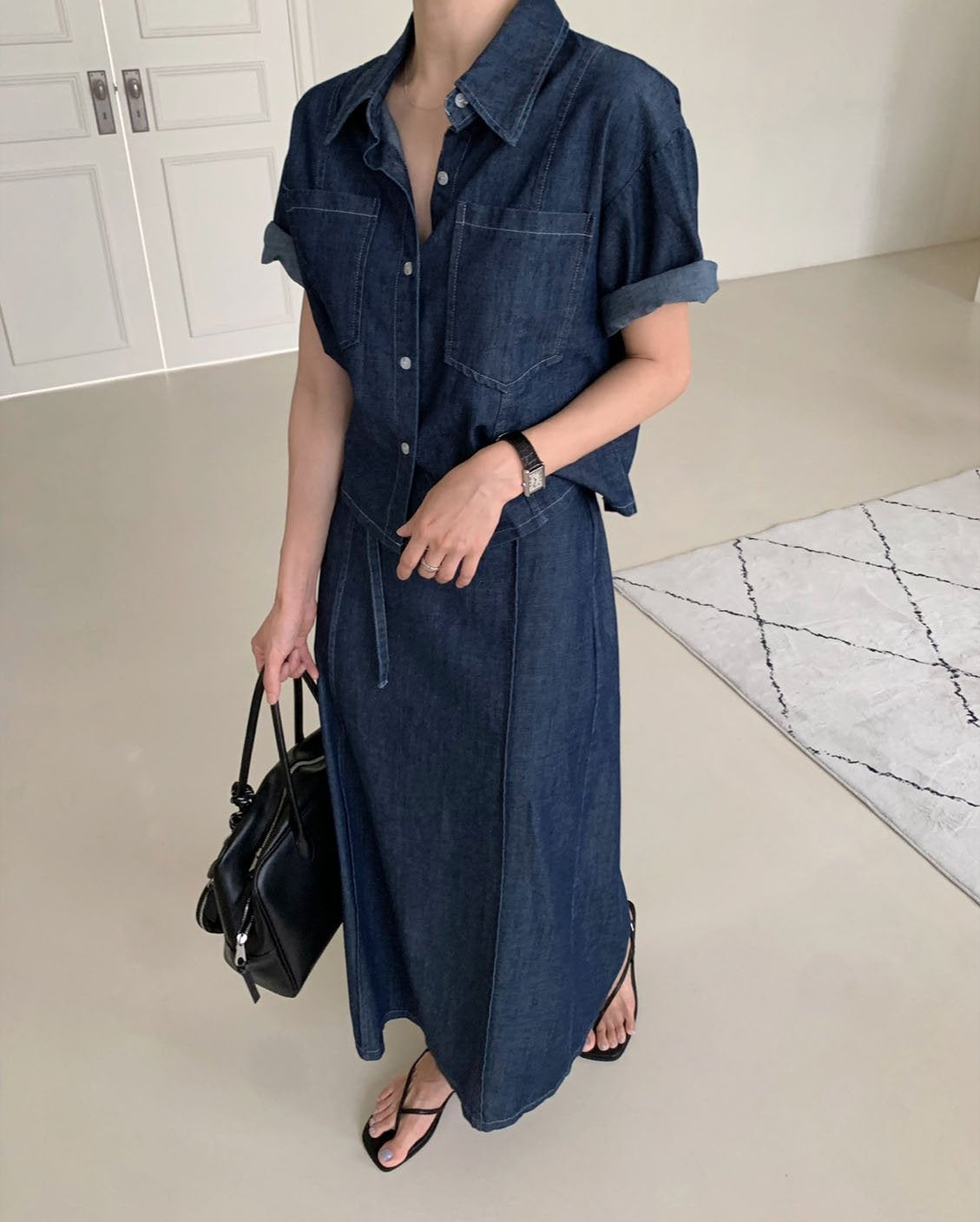 * Denim Shirt & Skirt Set