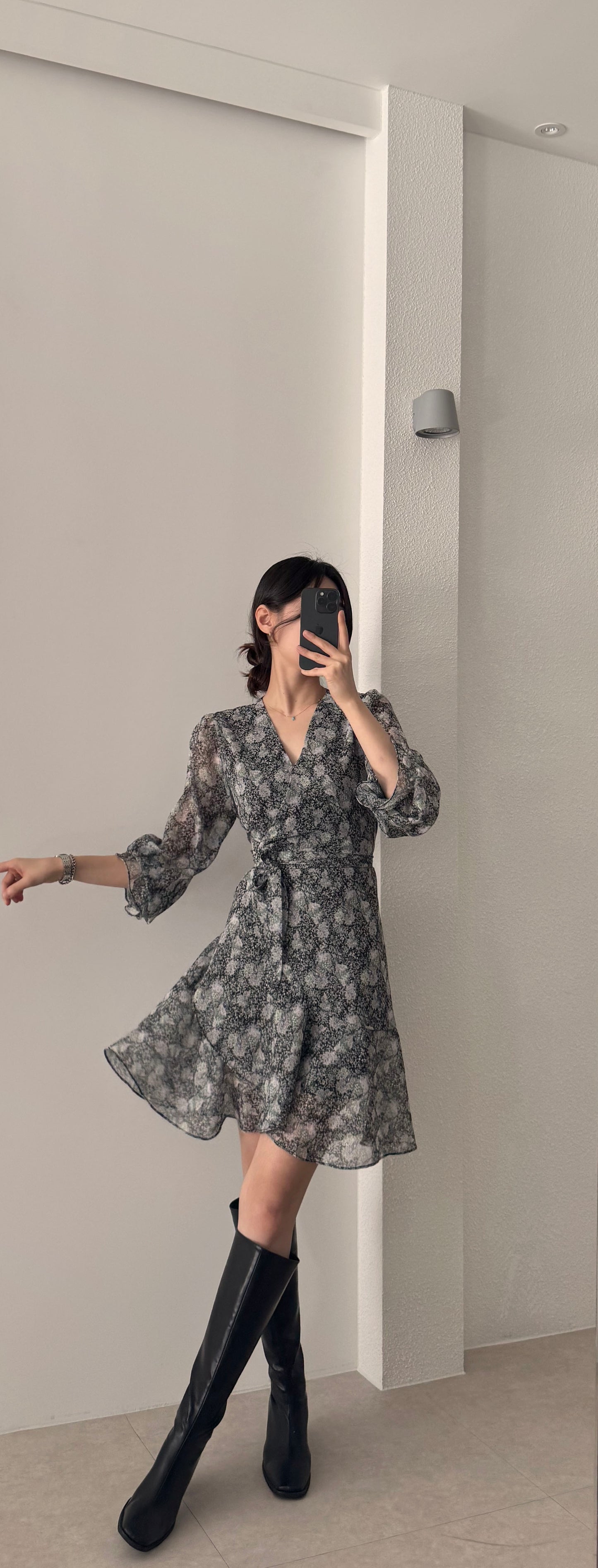 * Diagonal Ruffle Wrap Dress