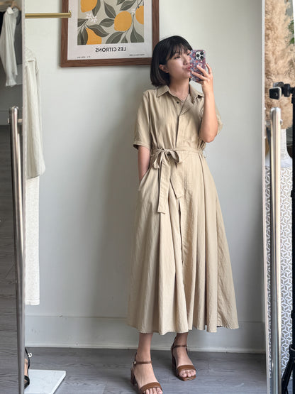 Collared Belted Balloon Dress - AdoreMeU