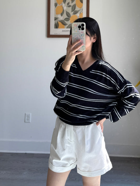 Stripe V neck Knit Top(~9/1) - AdoreMeU