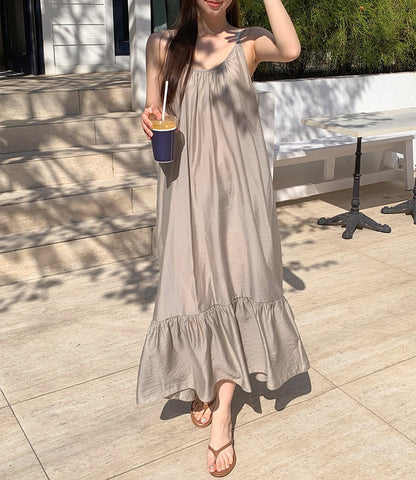 *Airy Strap Long Dress