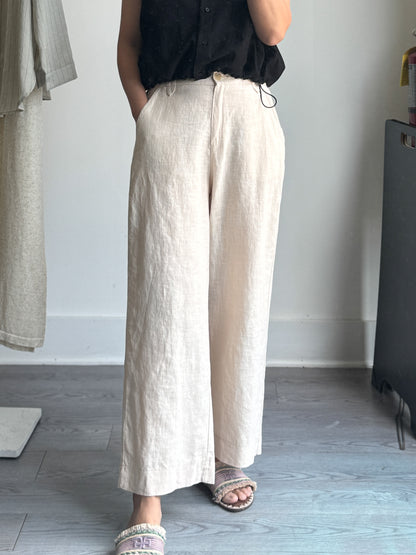 8/10 Linen Back-Band Pants - AdoreMeU