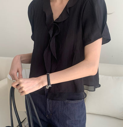 * Mori Pintuck Frill Blouse