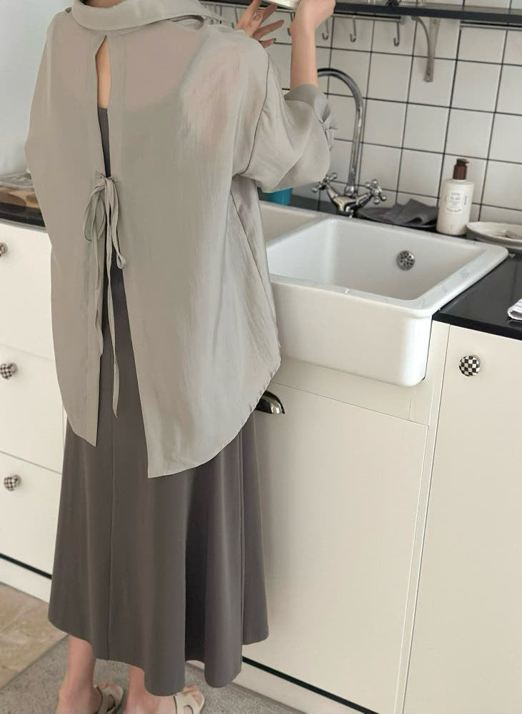 * Back Ribbon Shirt & Dress Set