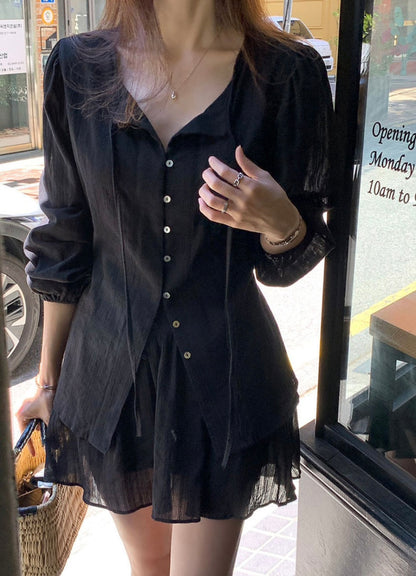 *Feminine Frill Blouse & Skirt Set