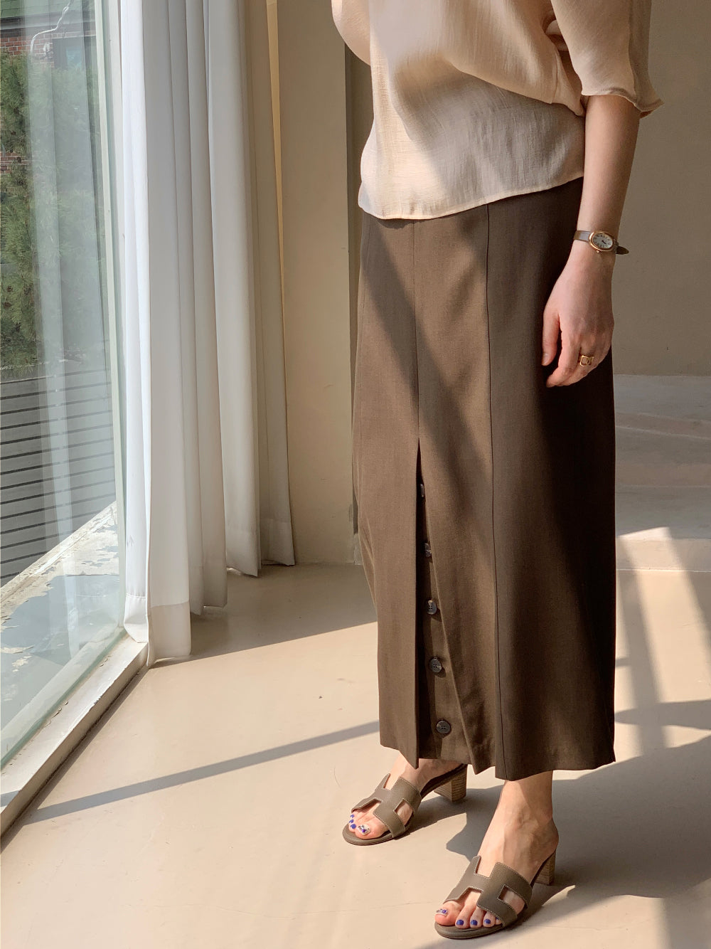 Mood Button Linen Skirt (~7/16)