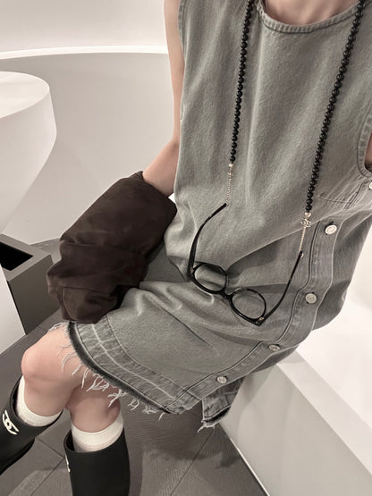 * Button Denim Dress