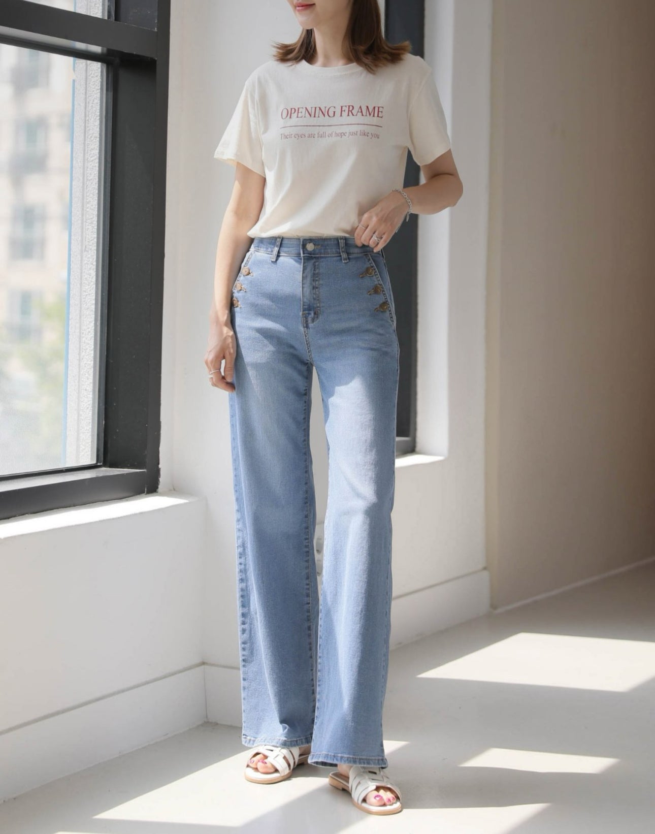 Cool Button Wide Denim