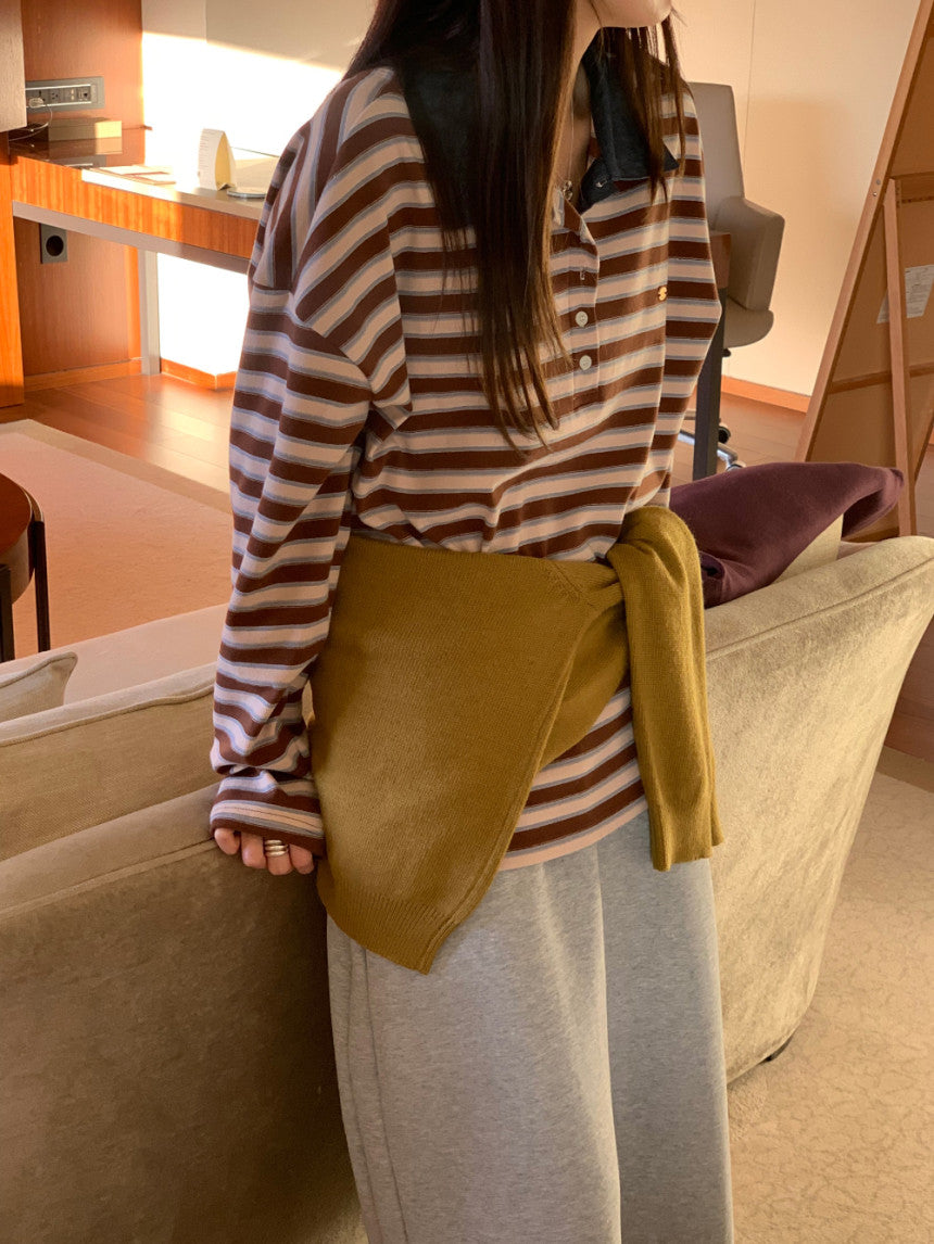 * Stripe Loose Fit Collar T-shirt